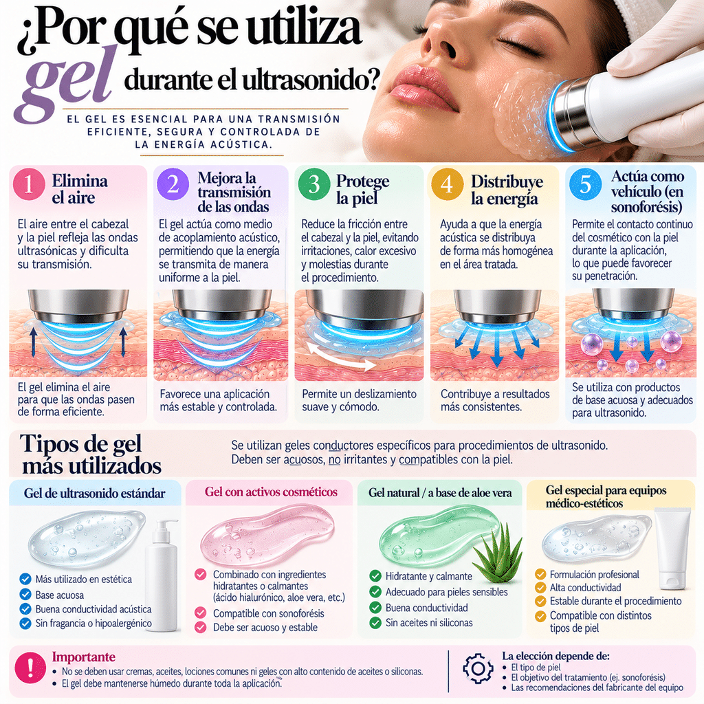 Guía del gel para ultrasonido facial